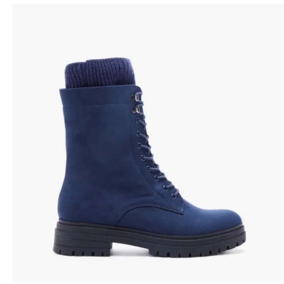 Navy Blue Lace-Up Boot - Picture 2 of 6